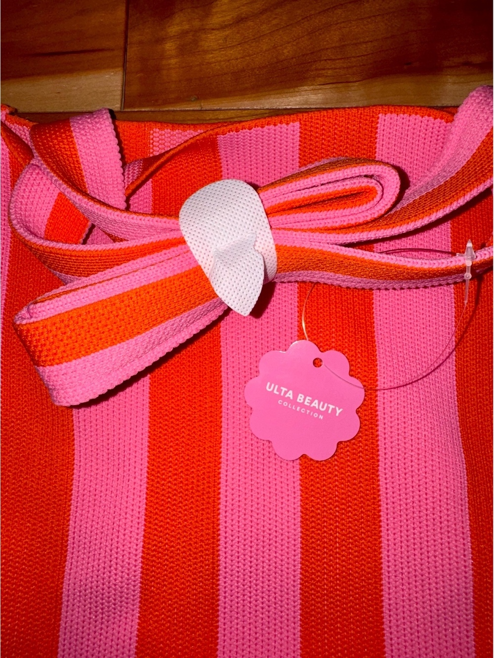 NWT Ulta Beauty Collection Pink & Red Striped Tote Bag with Handles - Picture 2 of 4